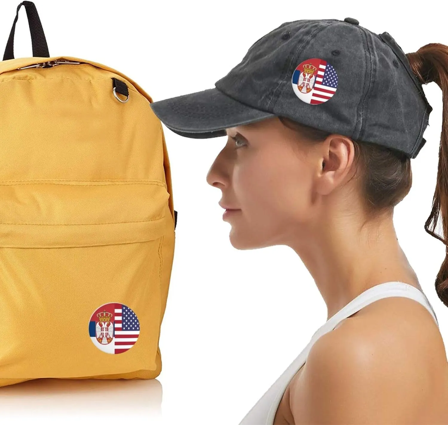 American and Serbian Flags Express Your Unique Style with Our Fashionable Round Badges
