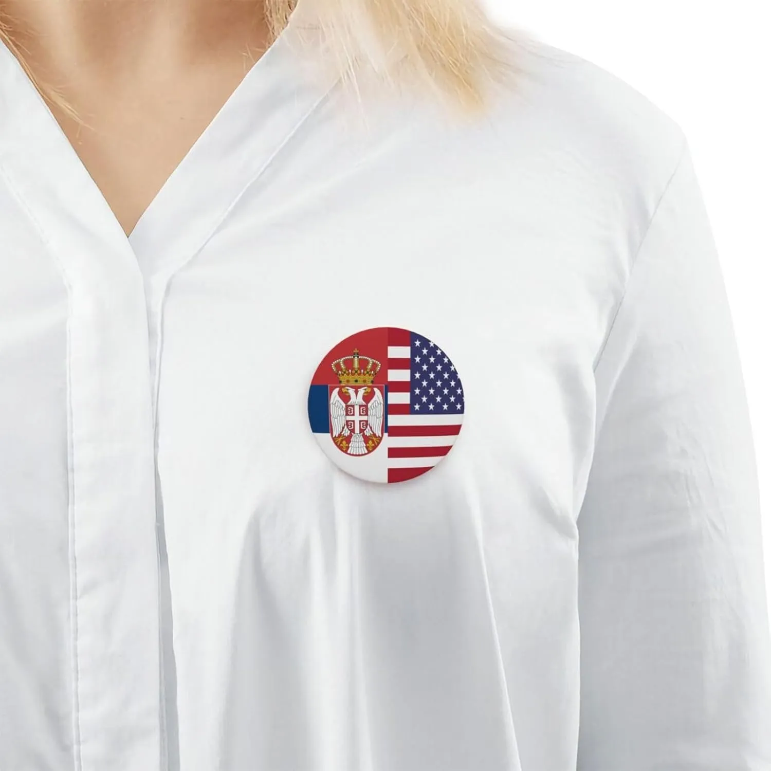 American and Serbian Flags Express Your Unique Style with Our Fashionable Round Badges