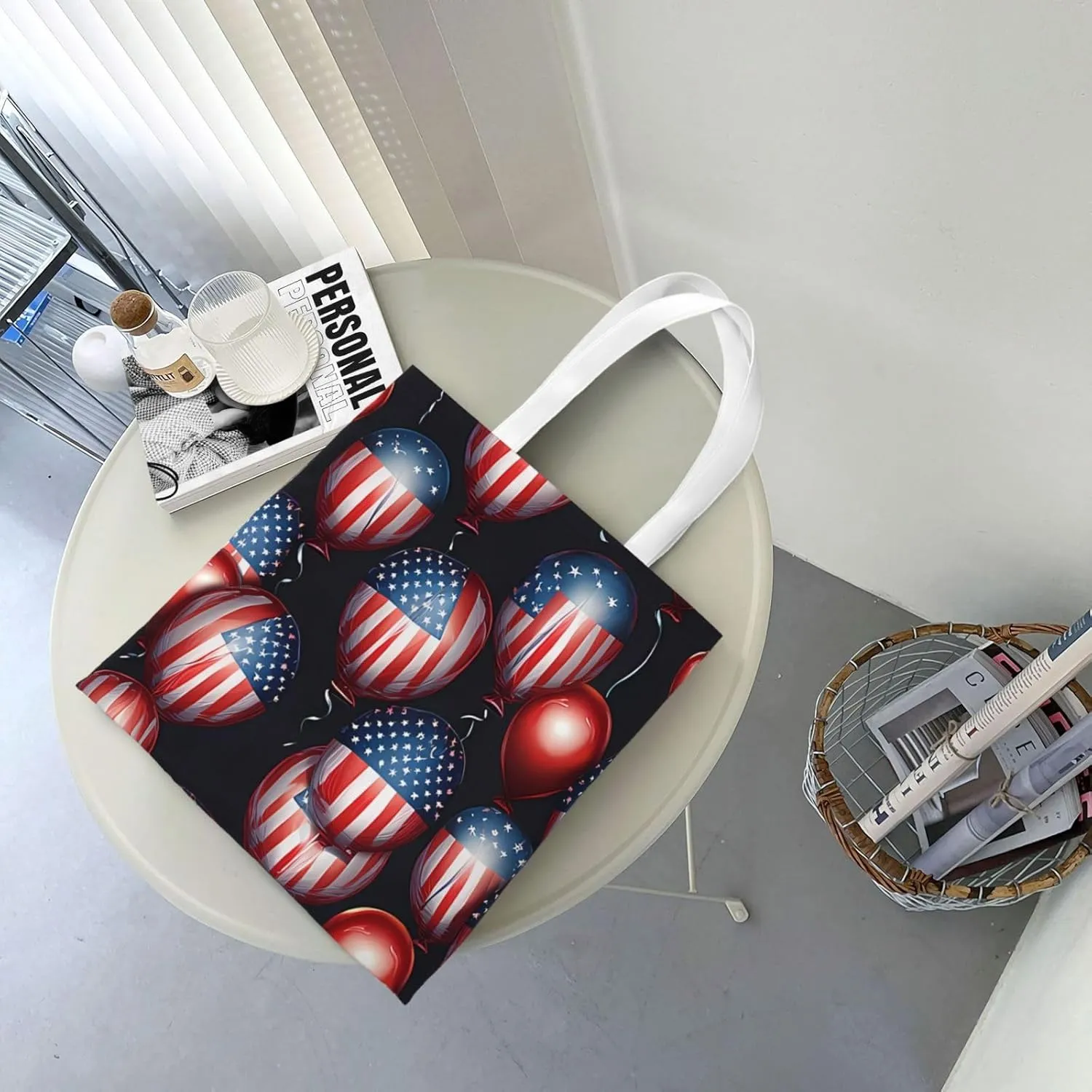 American Flag Canvas Tote Bag for Women Reusable Grocery Shoulder Bags Shopping Handbags