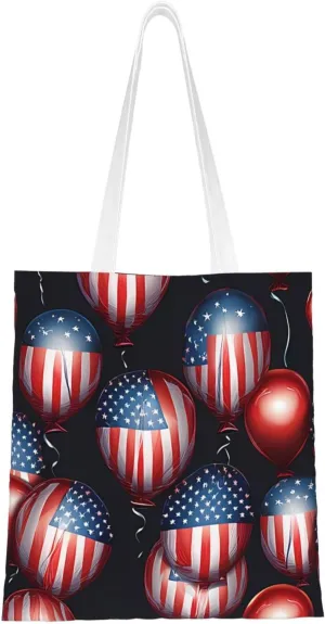 American Flag Canvas Tote Bag for Women Reusable Grocery Shoulder Bags Shopping Handbags