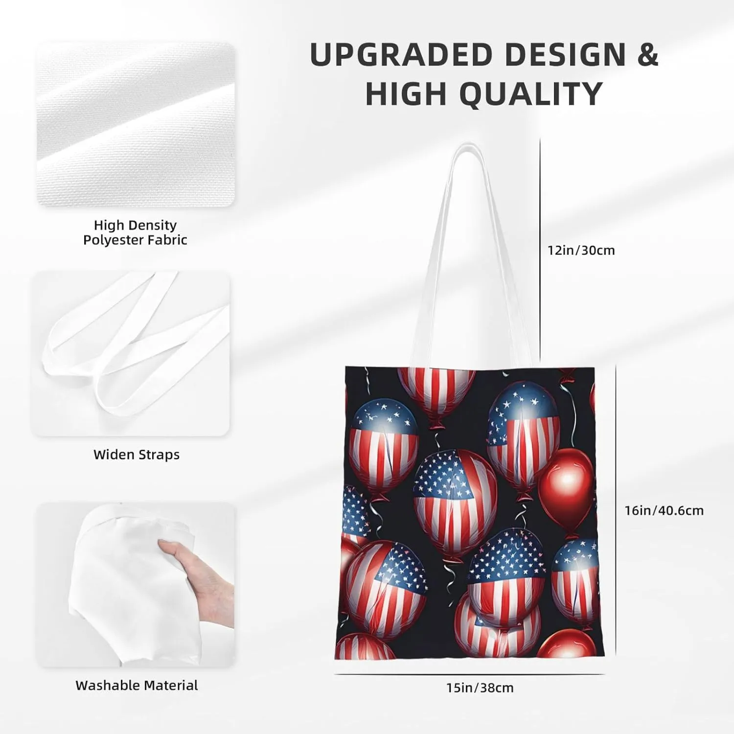 American Flag Canvas Tote Bag for Women Reusable Grocery Shoulder Bags Shopping Handbags