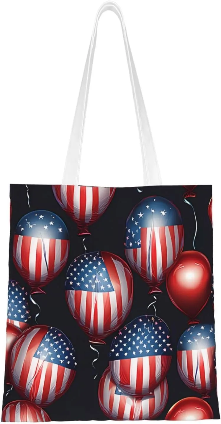American Flag Canvas Tote Bag for Women Reusable Grocery Shoulder Bags Shopping Handbags
