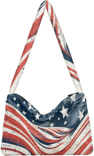 American July 4 Watermelon Creative Plush Tote Bag, Medium Shoulder Bag for Women, Autumn Handbags