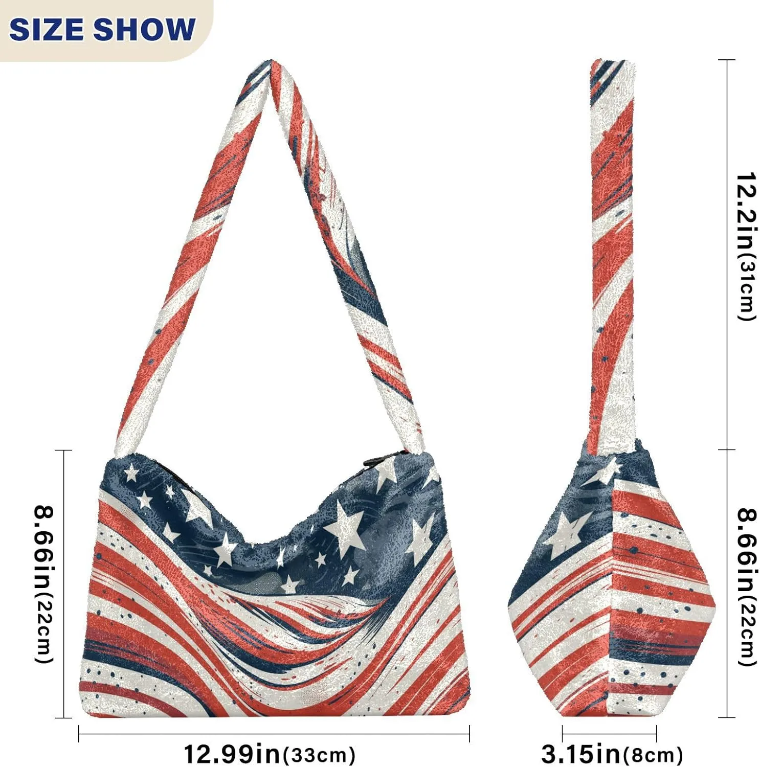 American July 4 Watermelon Creative Plush Tote Bag, Medium Shoulder Bag for Women, Autumn Handbags