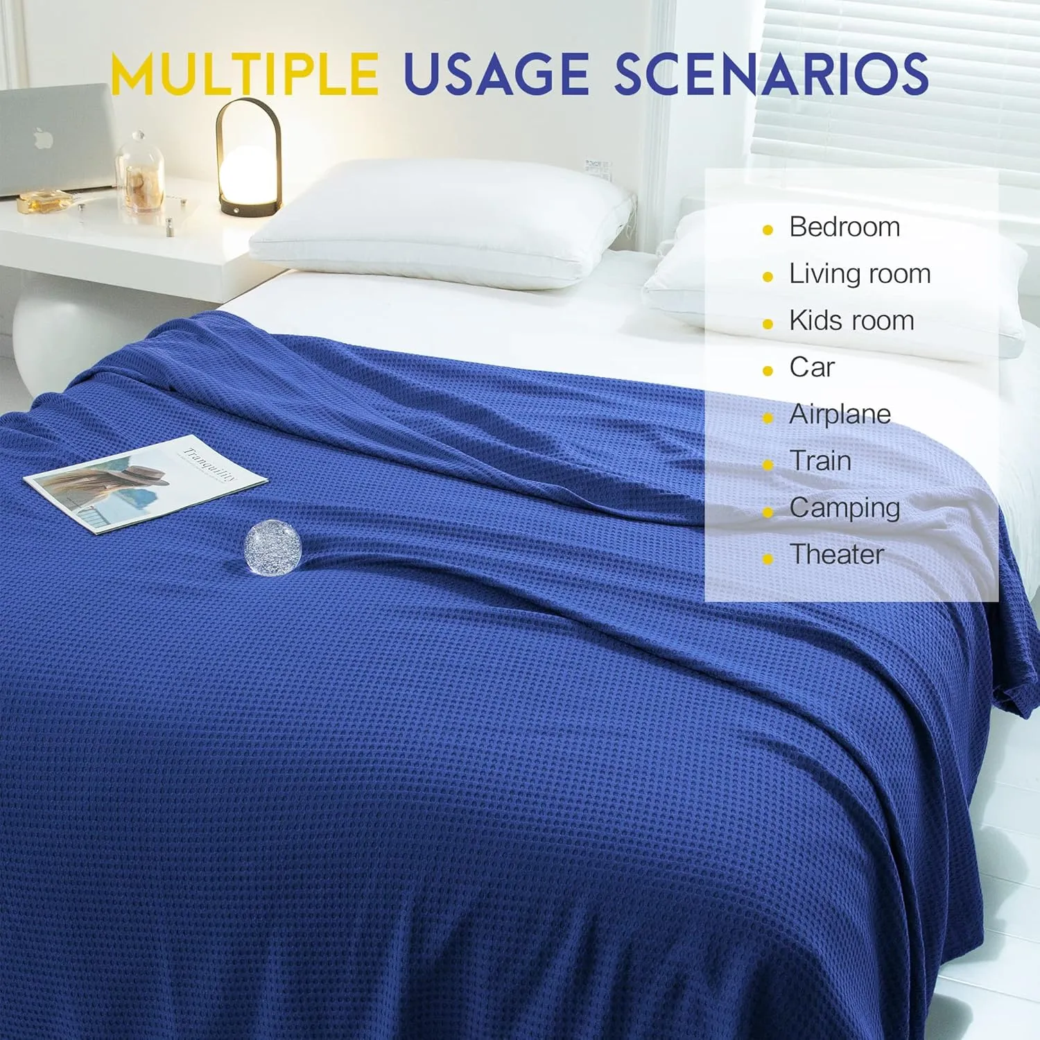 AmyHomie Cooling Blanket Queen Size, 100% Rayon Derived from Bamboo Waffle Blanket, Cool Summer Blanket for Hot Sleepers Soft Comfy Lightweight Blankets for All Seasons(Blue Violet, 90×90in)