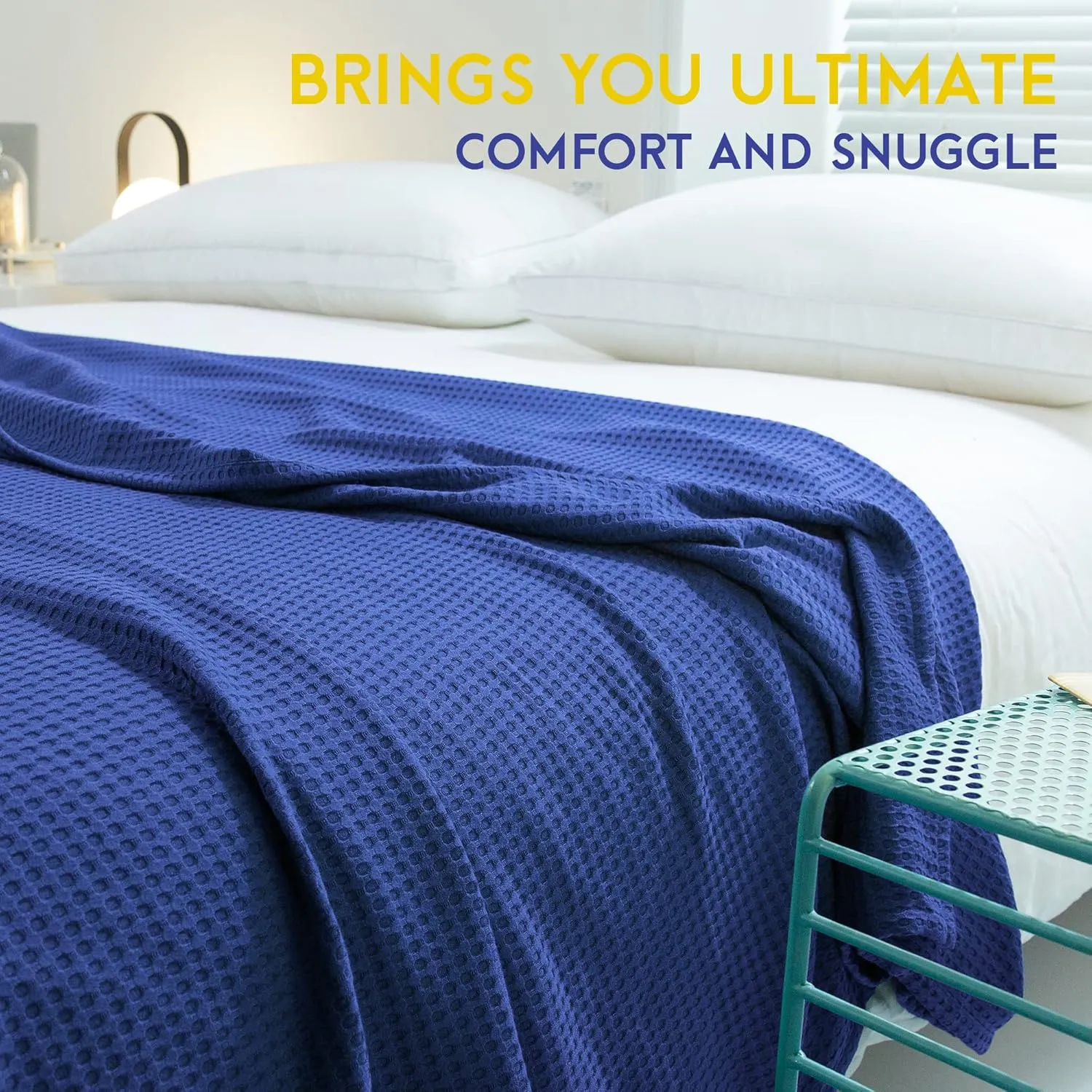 AmyHomie Cooling Blanket Queen Size, 100% Rayon Derived from Bamboo Waffle Blanket, Cool Summer Blanket for Hot Sleepers Soft Comfy Lightweight Blankets for All Seasons(Blue Violet, 90×90in)