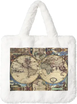 Ancient Map World Globe Printing Soft Plush Handbag For Womens Tote Bag For Women,Women Satchel Bags Wallet Purse For Gifts