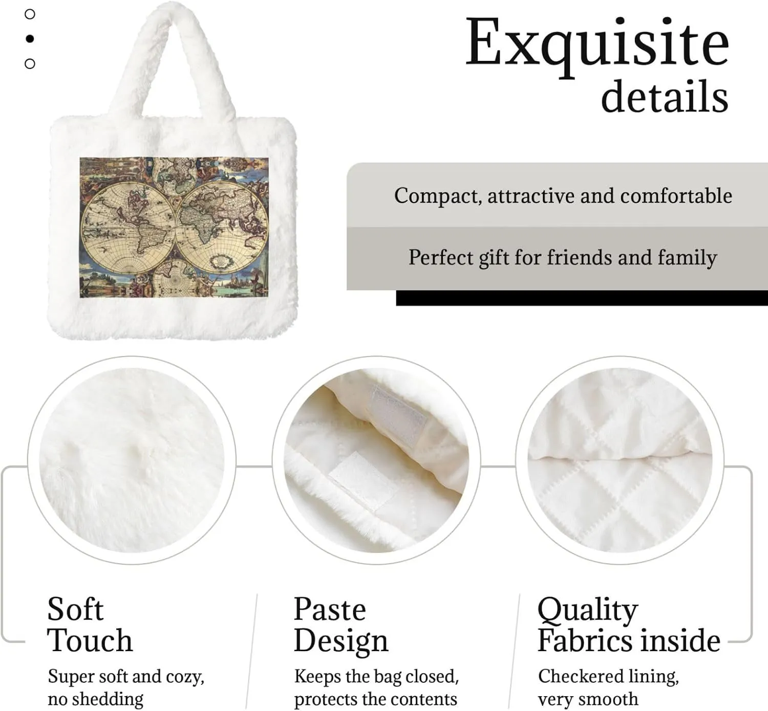 Ancient Map World Globe Printing Soft Plush Handbag For Womens Tote Bag For Women,Women Satchel Bags Wallet Purse For Gifts