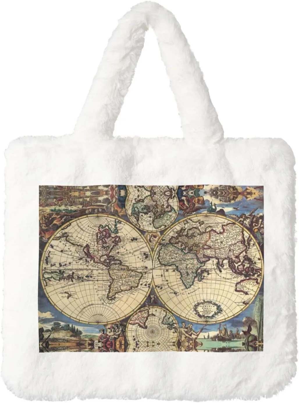 Ancient Map World Globe Printing Soft Plush Handbag For Womens Tote Bag For Women,Women Satchel Bags Wallet Purse For Gifts