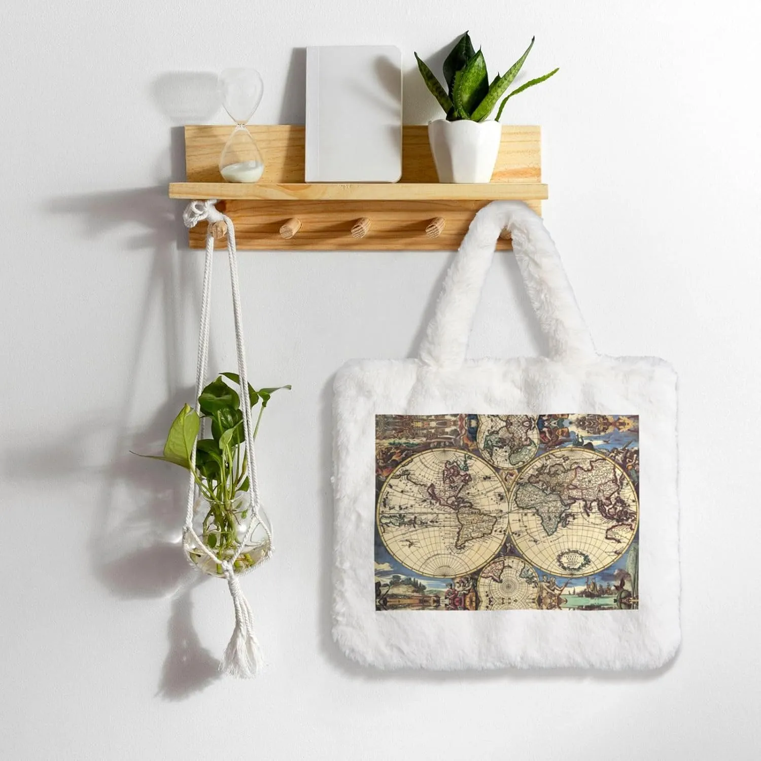 Ancient Map World Globe Printing Soft Plush Handbag For Womens Tote Bag For Women,Women Satchel Bags Wallet Purse For Gifts