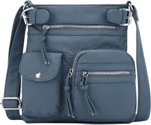 Angel Kiss Crossbody Bags for Women Washed Leather Shoulder Bags Multi Pocket Soft Hobo Purses and Medium Handbags