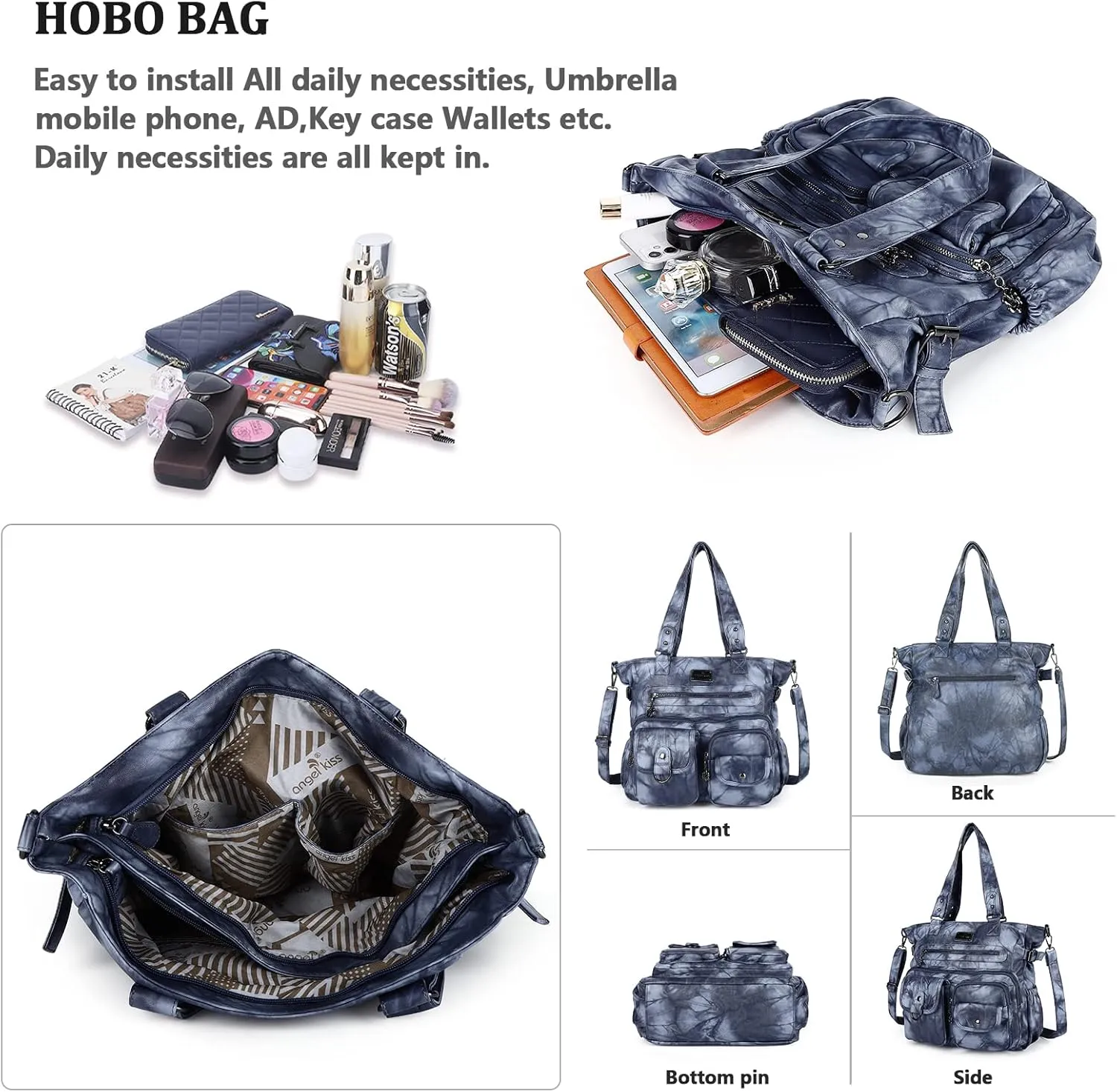 Angelkiss Purses and Handbag for Women Soft Leather Hobo Bags Satchel Shoulder Bags Ladies Tote Crossbody Bag