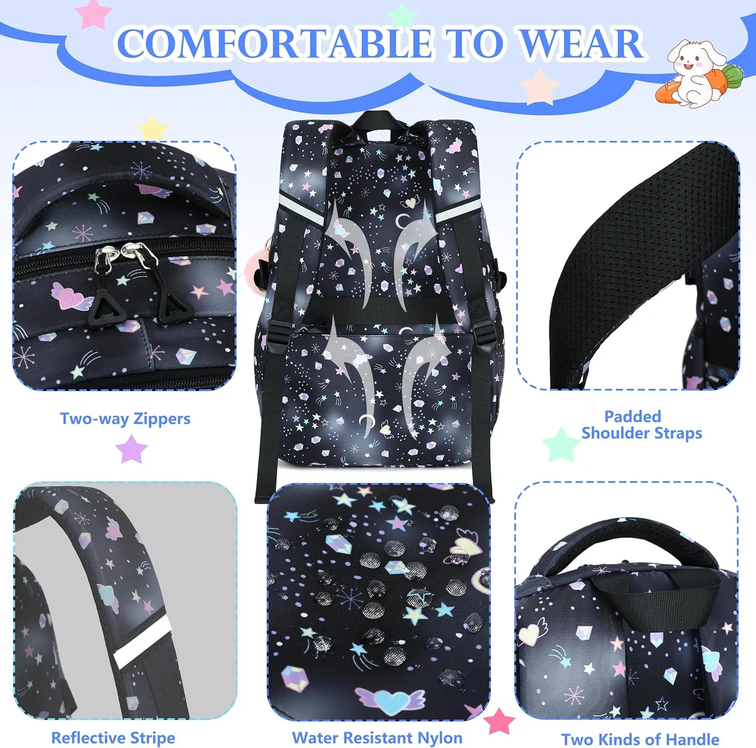 AO ALI VICTORY Backpack for Girls Kids School Bags for Kindergarten Elementary Schoolbag Students Backpacks Cute 15.6 inch Laptop Bookbag Teens Girl Back Pack Travel Daypack, Black