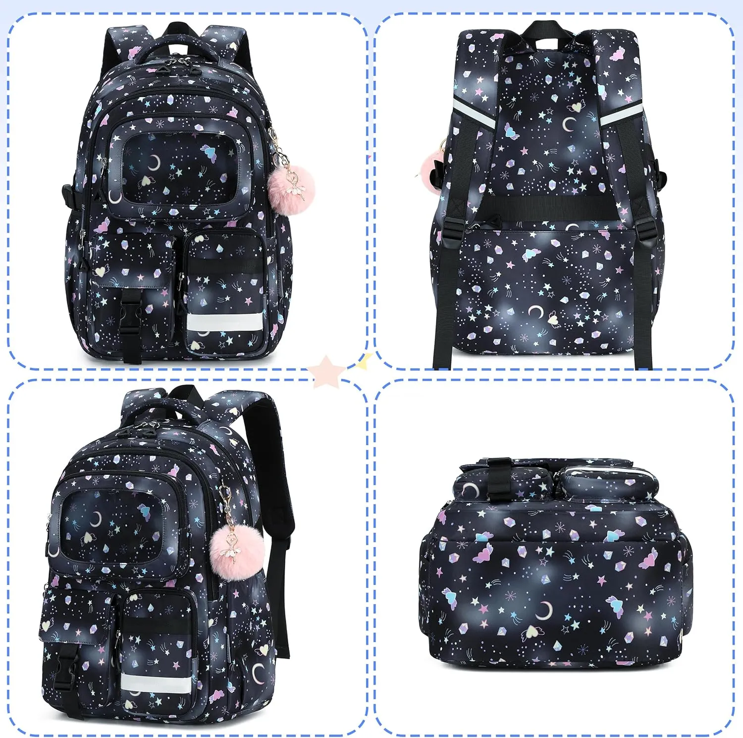 AO ALI VICTORY Backpack for Girls Kids School Bags for Kindergarten Elementary Schoolbag Students Backpacks Cute 15.6 inch Laptop Bookbag Teens Girl Back Pack Travel Daypack, Black