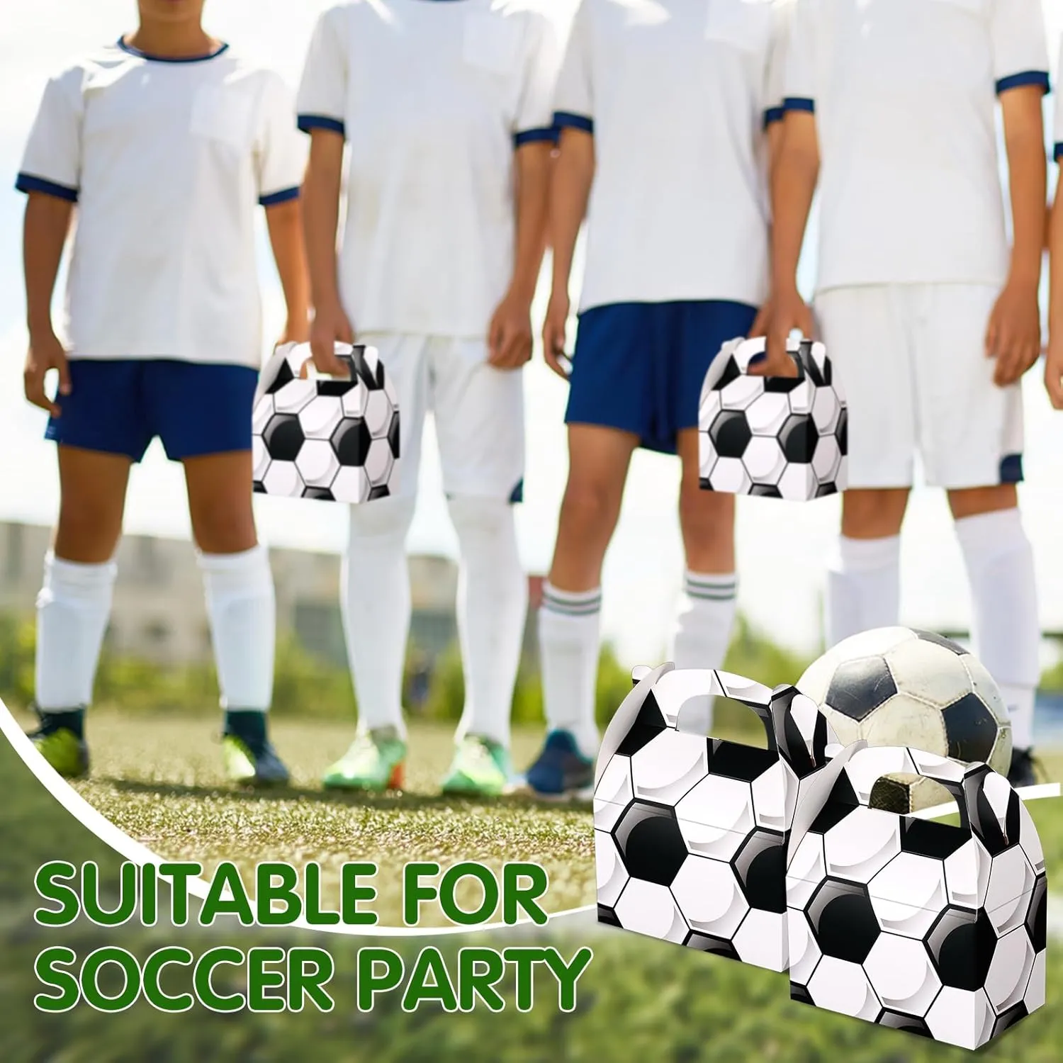 Aoriher 30 Pcs Soccer Party Favors Soccer Treat Boxes Soccer Theme Party Gift Box with Handles Party Decorations Gift Wrap Bags Cardboard Boxes Candy Snack Goody Bags Basketball Soccer Party Supplies