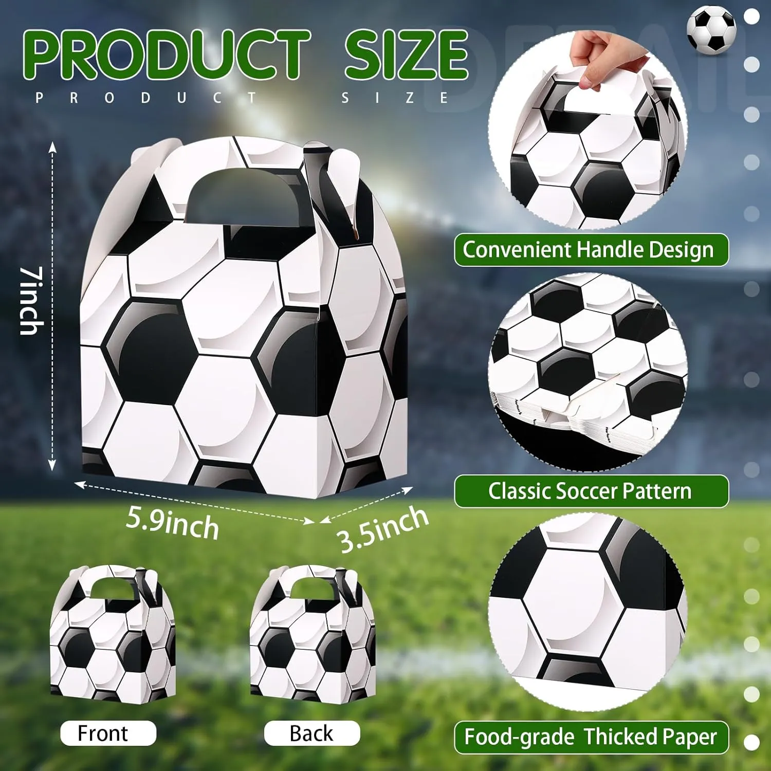 Aoriher 30 Pcs Soccer Party Favors Soccer Treat Boxes Soccer Theme Party Gift Box with Handles Party Decorations Gift Wrap Bags Cardboard Boxes Candy Snack Goody Bags Basketball Soccer Party Supplies