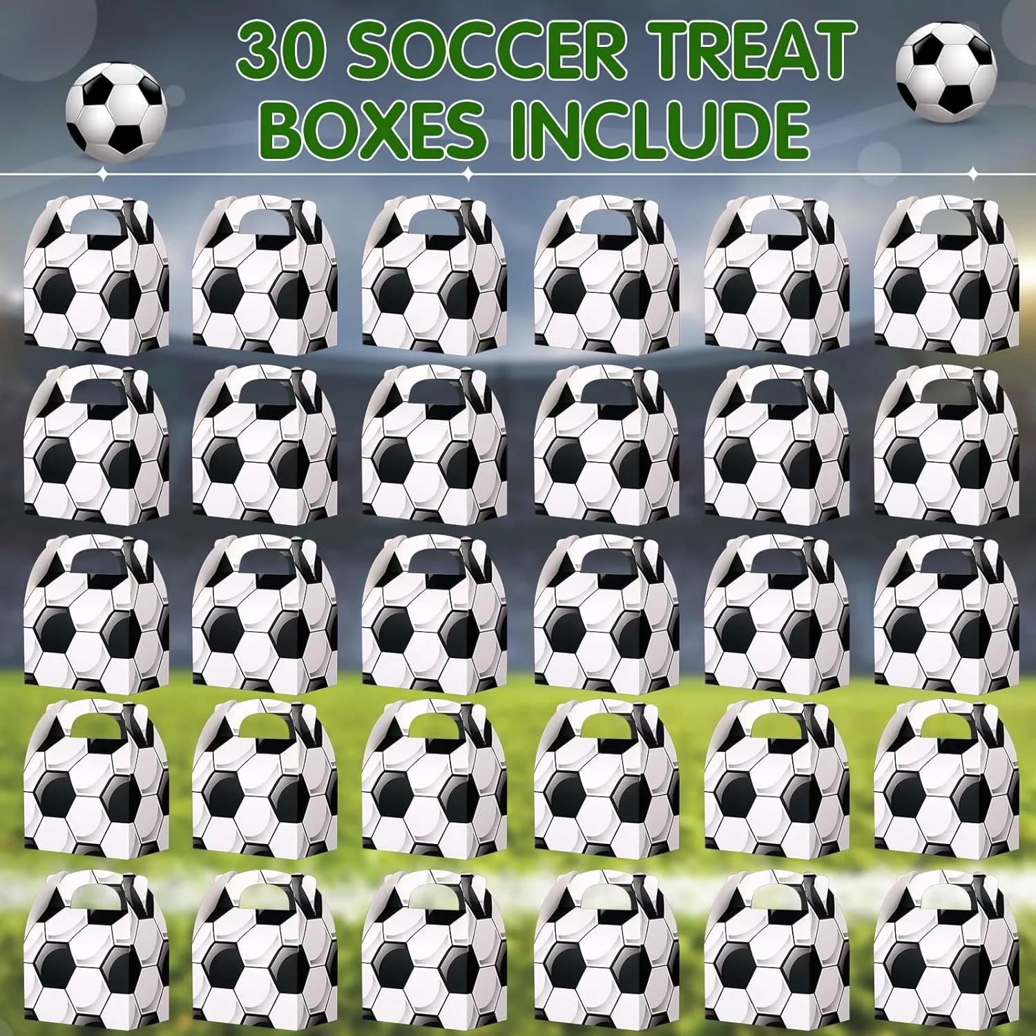 Aoriher 30 Pcs Soccer Party Favors Soccer Treat Boxes Soccer Theme Party Gift Box with Handles Party Decorations Gift Wrap Bags Cardboard Boxes Candy Snack Goody Bags Basketball Soccer Party Supplies