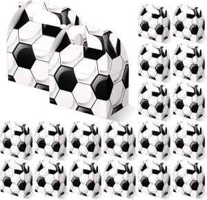 Aoriher 30 Pcs Soccer Party Favors Soccer Treat Boxes Soccer Theme Party Gift Box with Handles Party Decorations Gift Wrap Bags Cardboard Boxes Candy Snack Goody Bags Basketball Soccer Party Supplies