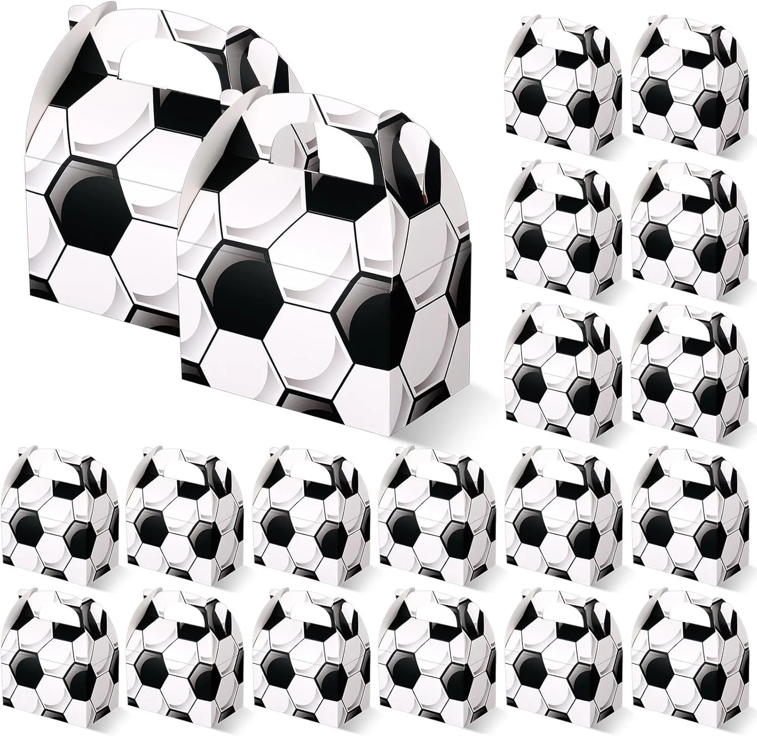 Aoriher 30 Pcs Soccer Party Favors Soccer Treat Boxes Soccer Theme Party Gift Box with Handles Party Decorations Gift Wrap Bags Cardboard Boxes Candy Snack Goody Bags Basketball Soccer Party Supplies