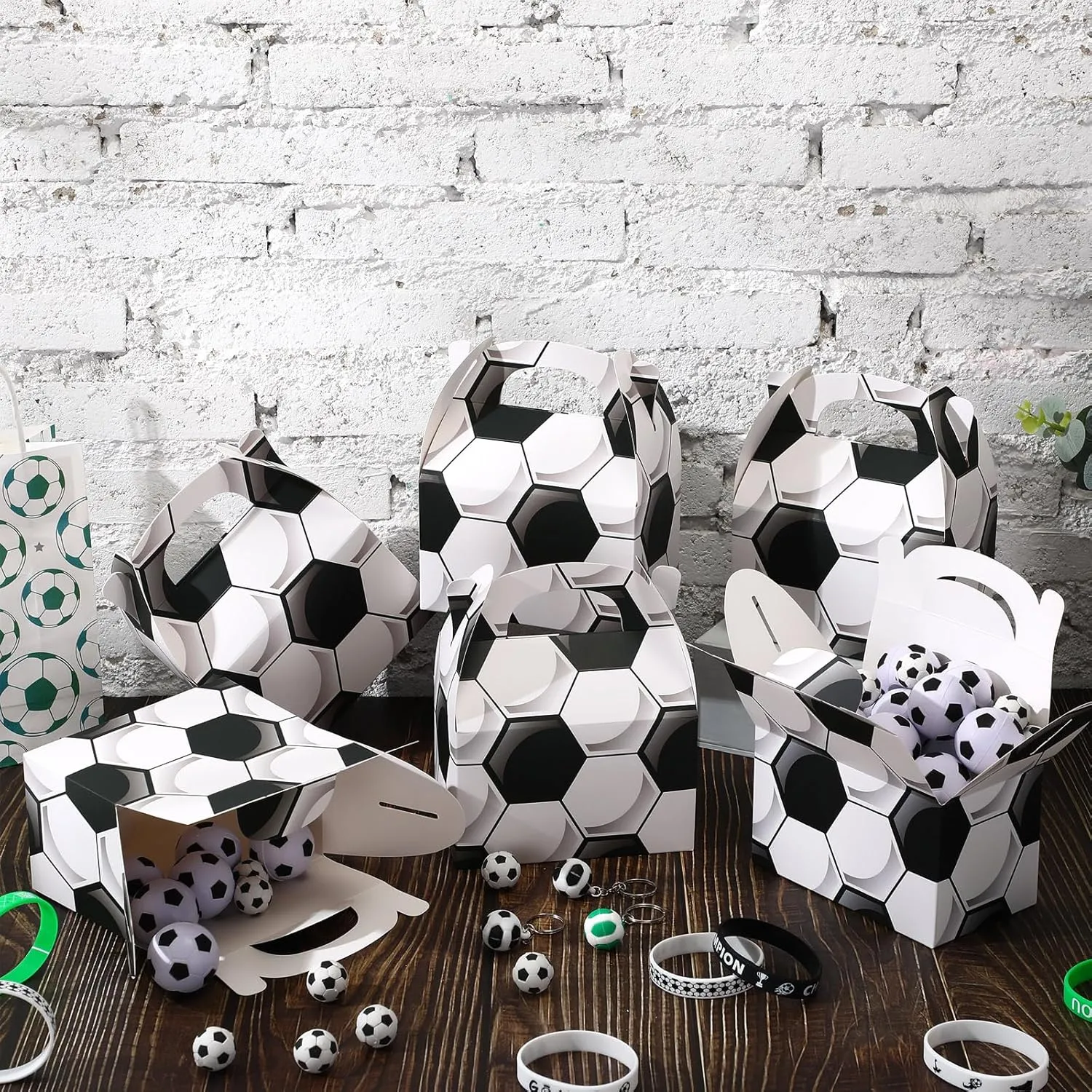 Aoriher 30 Pcs Soccer Party Favors Soccer Treat Boxes Soccer Theme Party Gift Box with Handles Party Decorations Gift Wrap Bags Cardboard Boxes Candy Snack Goody Bags Basketball Soccer Party Supplies