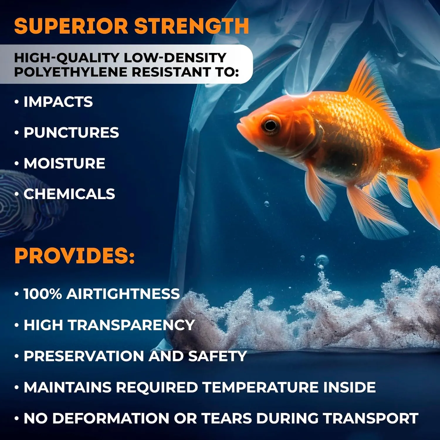 APQ Clear Plastic Fish Bags for Live Fish, 10 x 20 Inch. Pack of 100 Polyethylene Live Fish Shipping Bags. 2 Mil Thick Aquarium Fish Bags. Durable Fish Transport Bags. Plastic Bags for Fish Transport