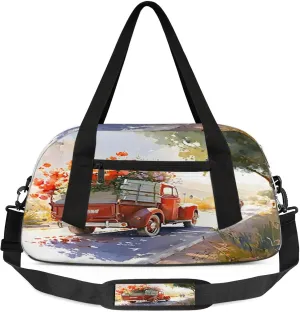 Art Farmhouse Truck Floral Kids Duffel Bag Lightweight Waterproof Sports Gym Bag with Front Zipper Pocket Foldable Weekender Overnight Bag for School Practice Gymnastic Ballet