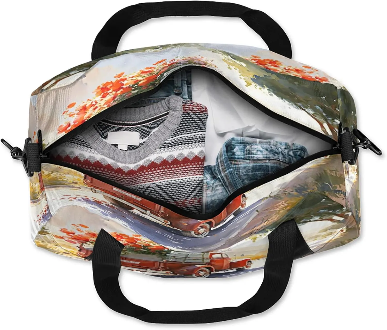 Art Farmhouse Truck Floral Kids Duffel Bag Lightweight Waterproof Sports Gym Bag with Front Zipper Pocket Foldable Weekender Overnight Bag for School Practice Gymnastic Ballet