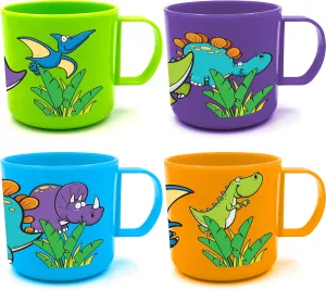 ArtCreativity Dinosaur Mugs for Kids, Set of 4, 3-Inch Plastic Cups in Assorted Colors & Designs, Ideal for Dinosaur Party Favors, Gifts,Photo Booth Props, Table Decorations for Themed Parties