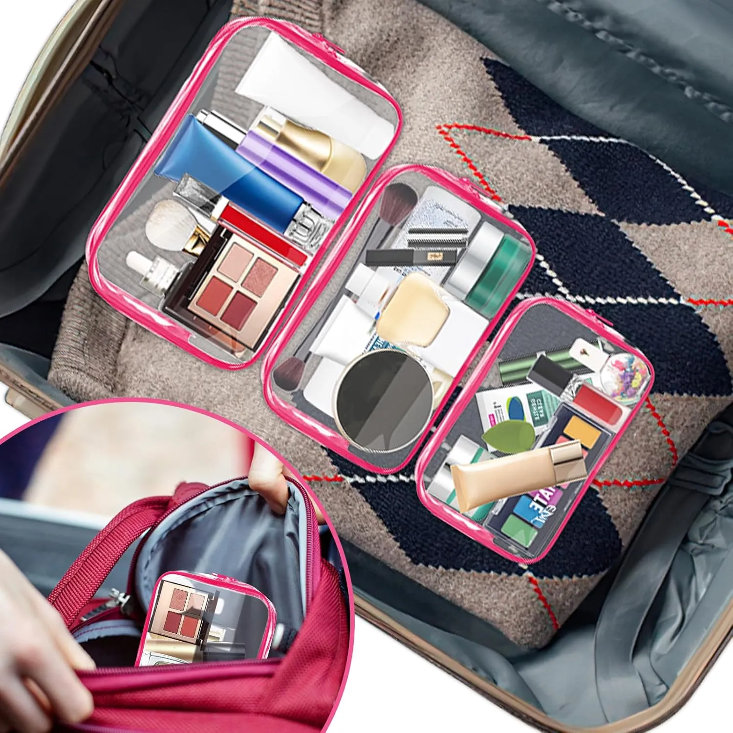 AURUZA 4 Pack Clear Toiletry Bag, Portable Travel Makeup Pouch with Zipper, TSA Approved Organizer, PVC Cosmetic for Airport Airline Compliant