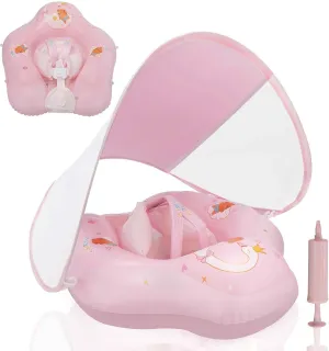 Baby Float with Canopy,Infant Pool Float with Safety Seat,Baby Swimming Float & Swim Float & Water Float UPF50  UV Protection for Toddler from 3 to 36 Months.(S:3-12 Month/L:6-36 Month)