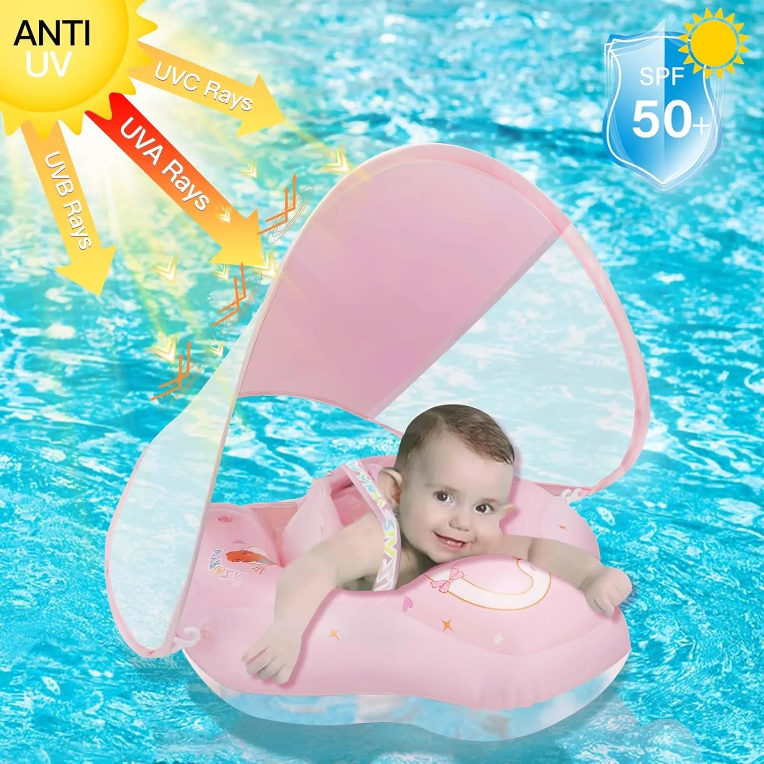 Baby Float with Canopy,Infant Pool Float with Safety Seat,Baby Swimming Float & Swim Float & Water Float UPF50  UV Protection for Toddler from 3 to 36 Months.(S:3-12 Month/L:6-36 Month)
