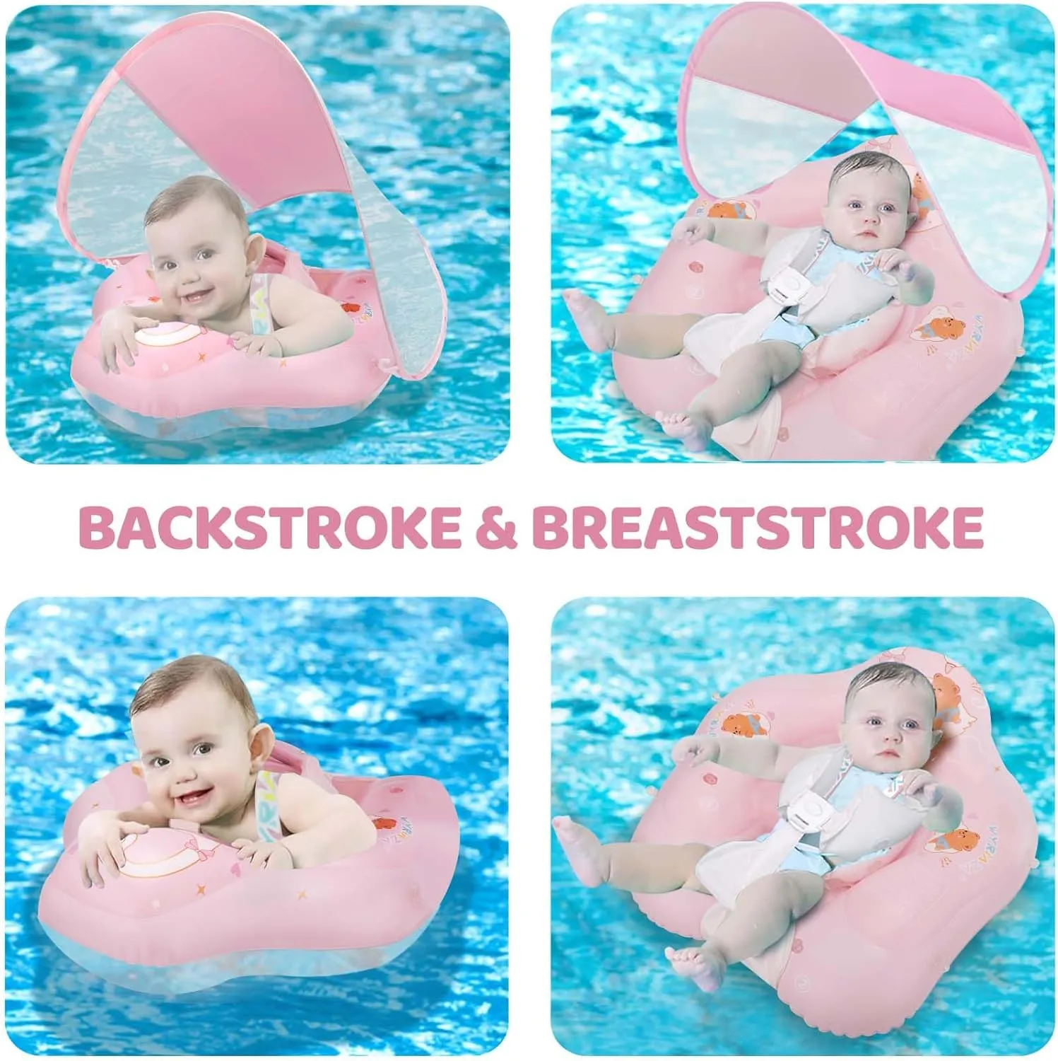 Baby Float with Canopy,Infant Pool Float with Safety Seat,Baby Swimming Float & Swim Float & Water Float UPF50  UV Protection for Toddler from 3 to 36 Months.(S:3-12 Month/L:6-36 Month)
