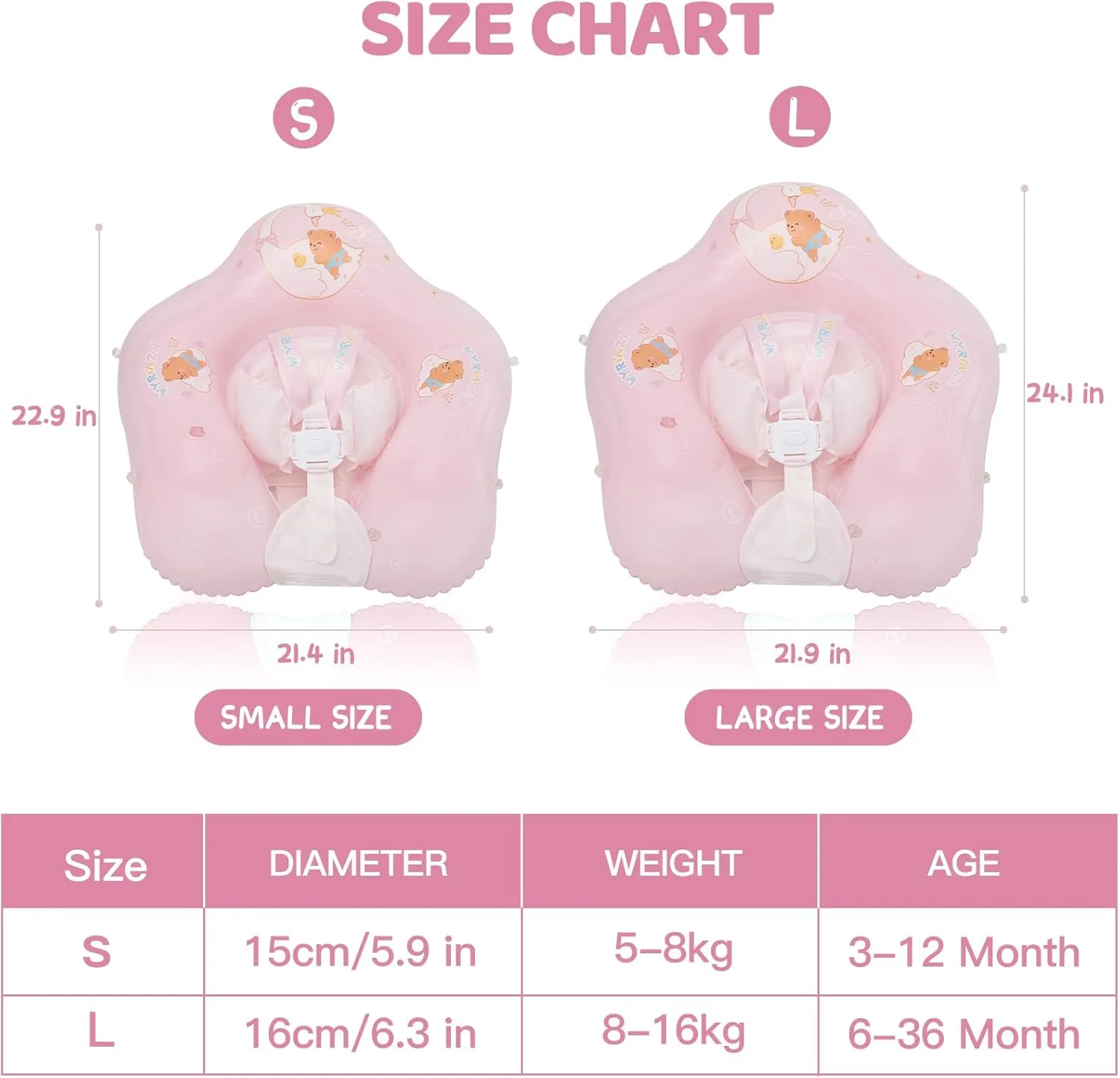 Baby Float with Canopy,Infant Pool Float with Safety Seat,Baby Swimming Float & Swim Float & Water Float UPF50  UV Protection for Toddler from 3 to 36 Months.(S:3-12 Month/L:6-36 Month)