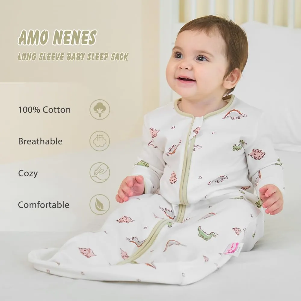 Baby Sleep Sack Long Sleeve Wearable Blanket Cotton 2-Way Zipper 0.5 Tog Sleeping Sack for Infant Toddler 0-18Month