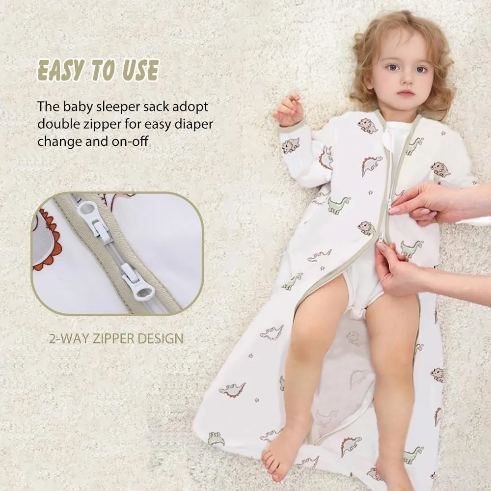 Baby Sleep Sack Long Sleeve Wearable Blanket Cotton 2-Way Zipper 0.5 Tog Sleeping Sack for Infant Toddler 0-18Month