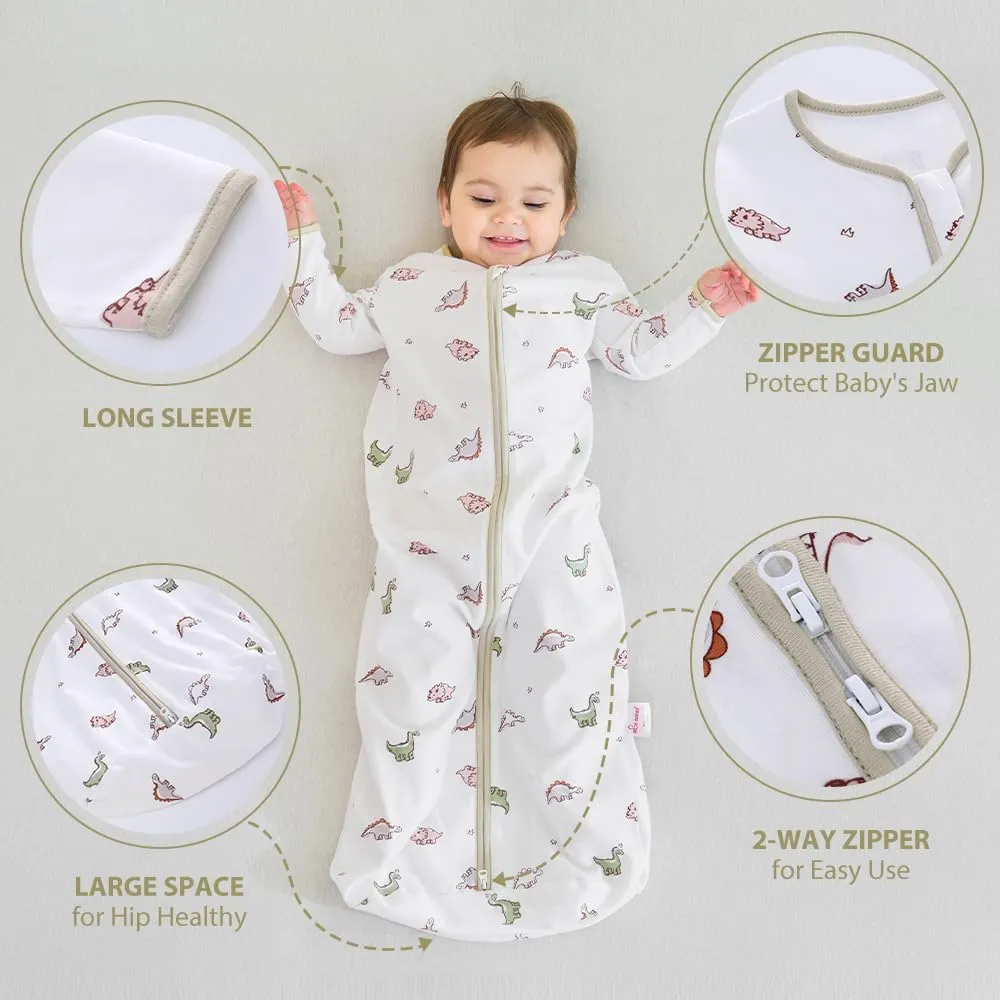 Baby Sleep Sack Long Sleeve Wearable Blanket Cotton 2-Way Zipper 0.5 Tog Sleeping Sack for Infant Toddler 0-18Month