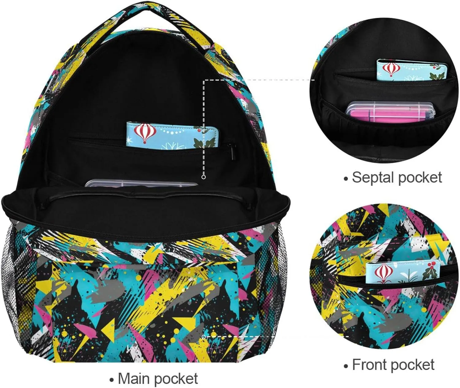 Backpack for Boys Girls Abstract Colorful Geometric Pattern Shoulder Bag Elementary Middle High School Bookbag Laptop Bags Casual Daypack Rucksack for Men Women Teens Outdoor Travel M