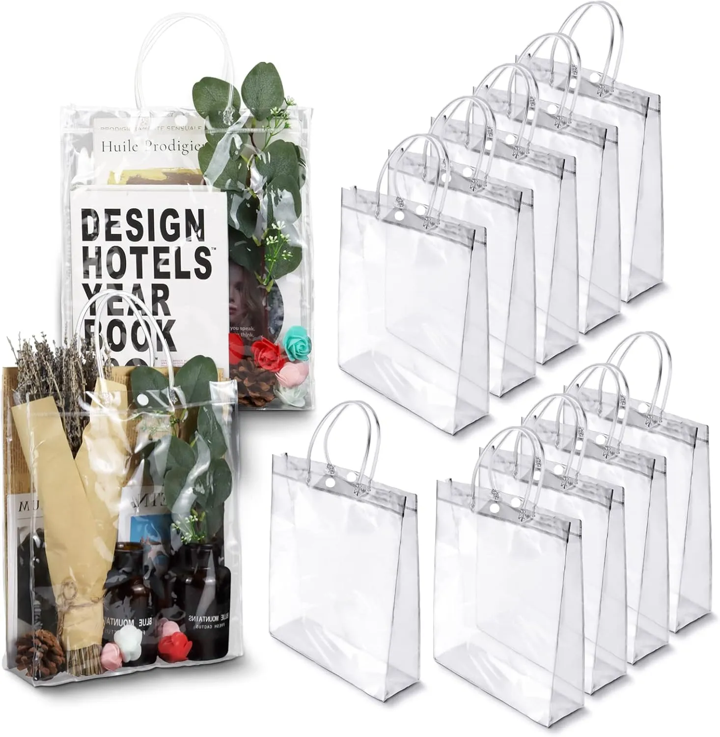 BadenBach 20 PCS Clear Gift Bags with Handles,7.9" x 9.8"x 3.1",Transparent Plastic Gift Wrap Bags Reusable Clear Party Favor Goodie Bag for Wedding Birthday Bridal Baby Shower Mother's Day