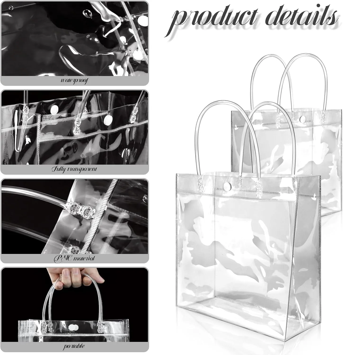 BadenBach 24 PCS Large Clear Gift Bags with Handle,11.82" x 11.82" x 3.94",Transparent Plastic Gift Wrap Bags Big Reusable Clear Party Favor Goodie Tote Bag for Wedding Birthday Birthday Mother's Day