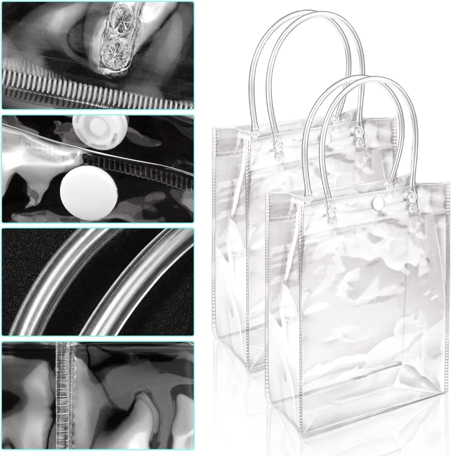 BadenBach 24 PCS Small Clear Gift Bags with Handle,5.9" x 7.9" x 2.8",Transparent Plastic Gift Wrap Bags Bulk Reusable Clear Party Favor Goodie Bag for Boutique Wedding Birthday Party Mother's Day