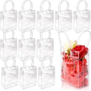 BadenBach 24 PCS Small Clear Gift Bags with Handle,5.9" x 7.9" x 2.8",Transparent Plastic Gift Wrap Bags Bulk Reusable Clear Party Favor Goodie Bag for Boutique Wedding Birthday Party Mother's Day