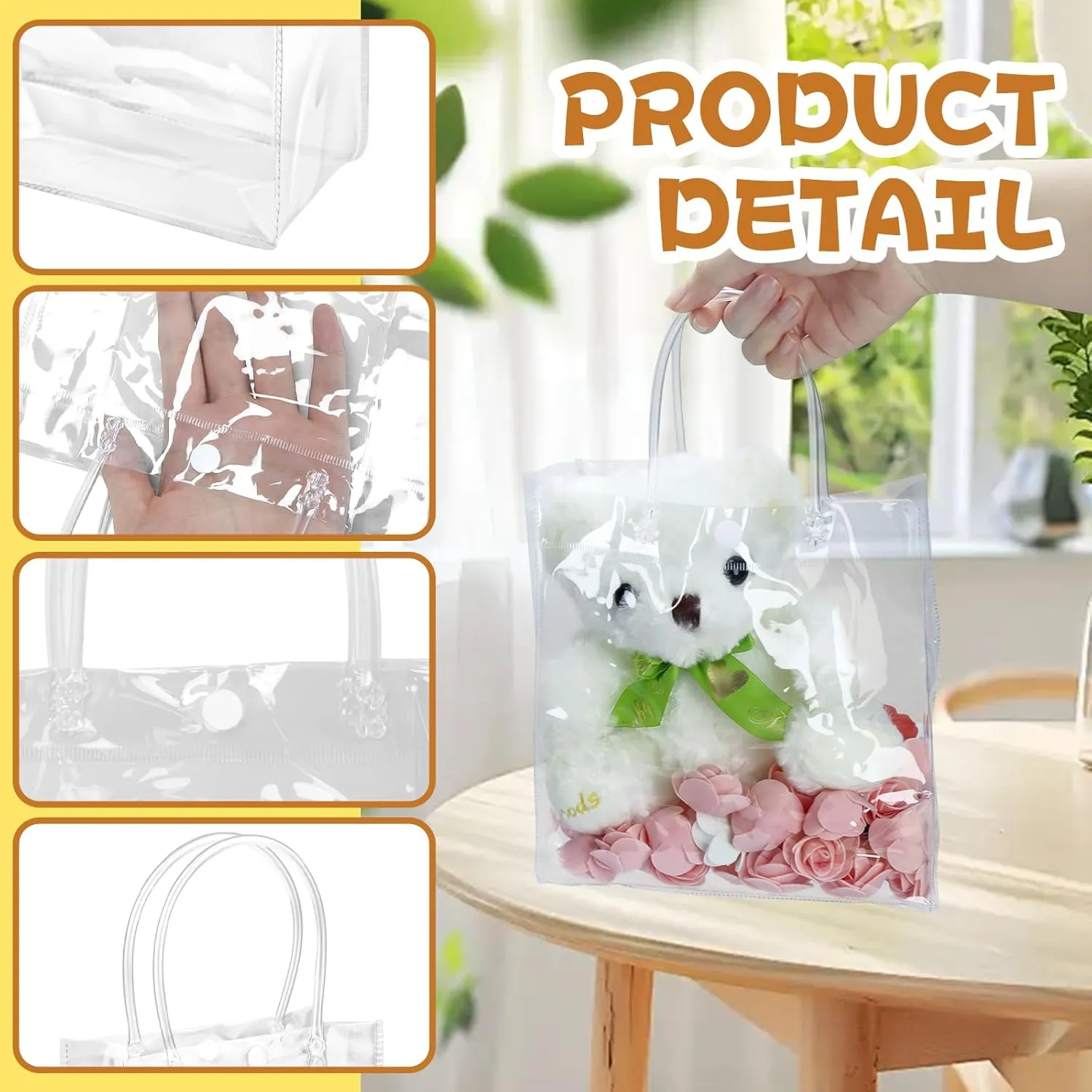 BadenBach 32PCS Clear Gift Bags with Handle,7.87" x 7.87" x 3.15",Small Plastic Gift Bags Reusable Clear Goodie Bag Transparent Gift Wrap Bag for Party Favor Wedding Birthday Baby Shower Mother's Day