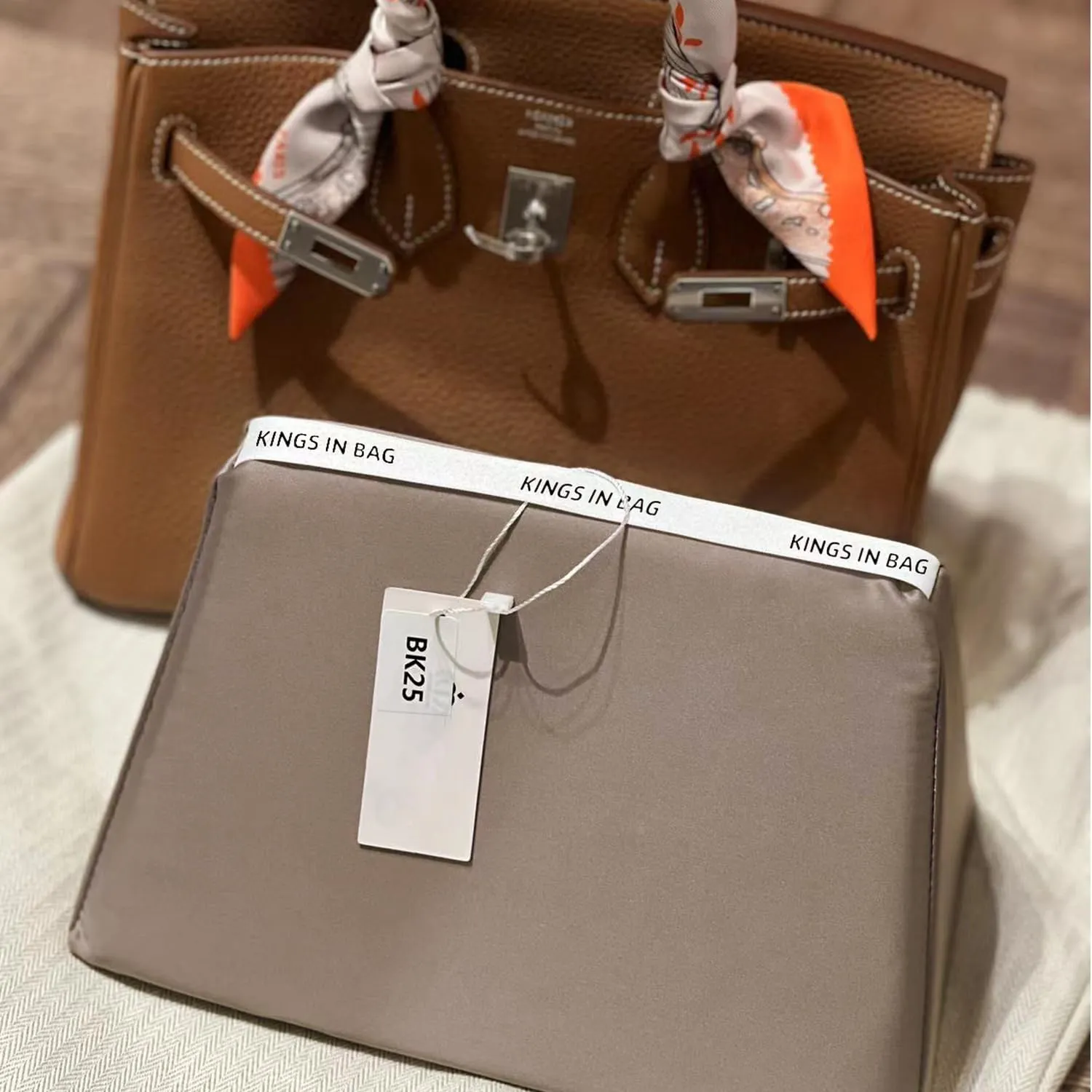 Bag Pillow for Birkin 25, Pillow Insert Compatible with Hermes Birkin Bags, Lightweight and Smooth Bag Shaper with Soft Memory Foam (Etoupe grey, BK25)
