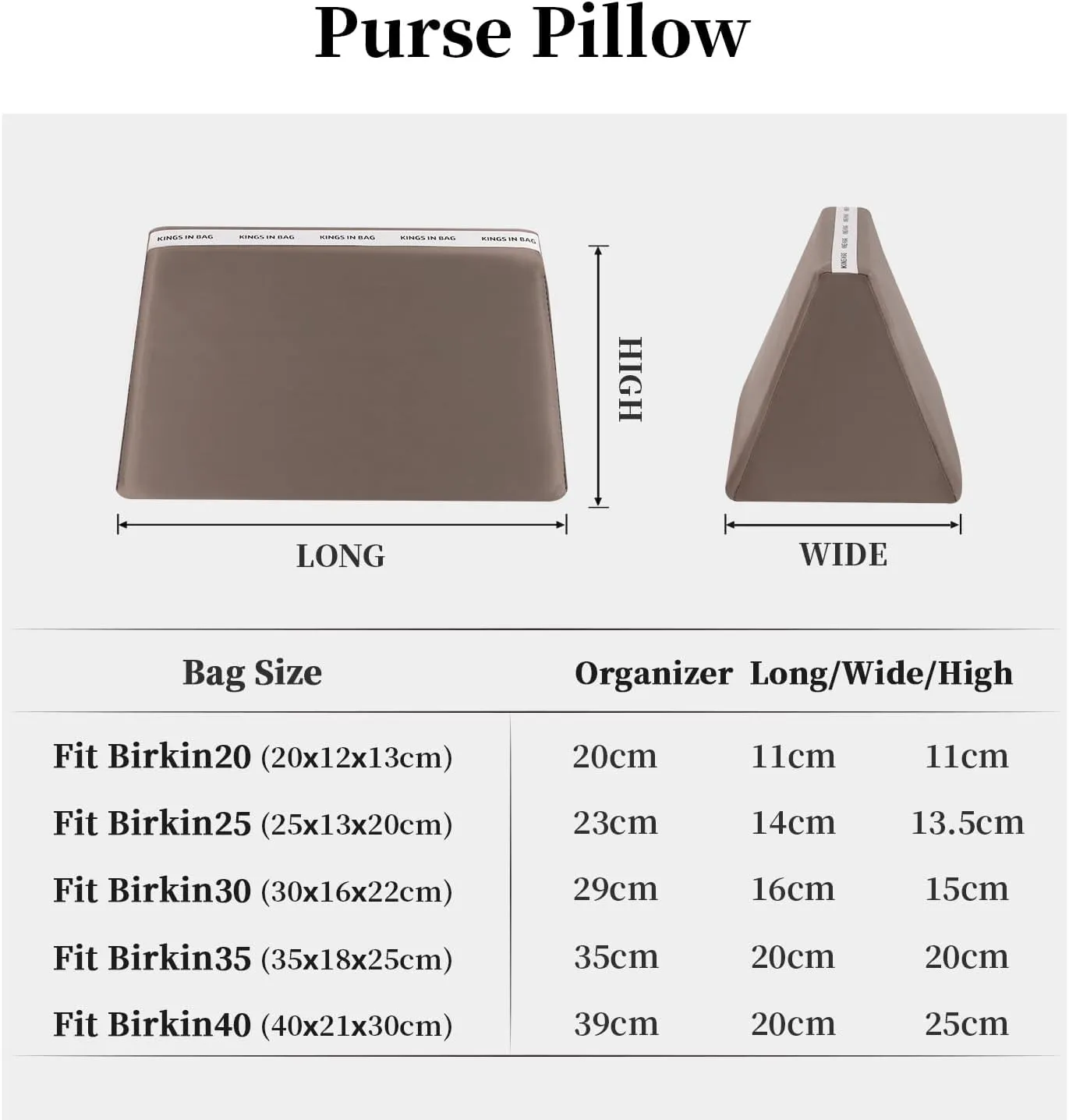 Bag Pillow for Birkin 25, Pillow Insert Compatible with Hermes Birkin Bags, Lightweight and Smooth Bag Shaper with Soft Memory Foam (Etoupe grey, BK25)