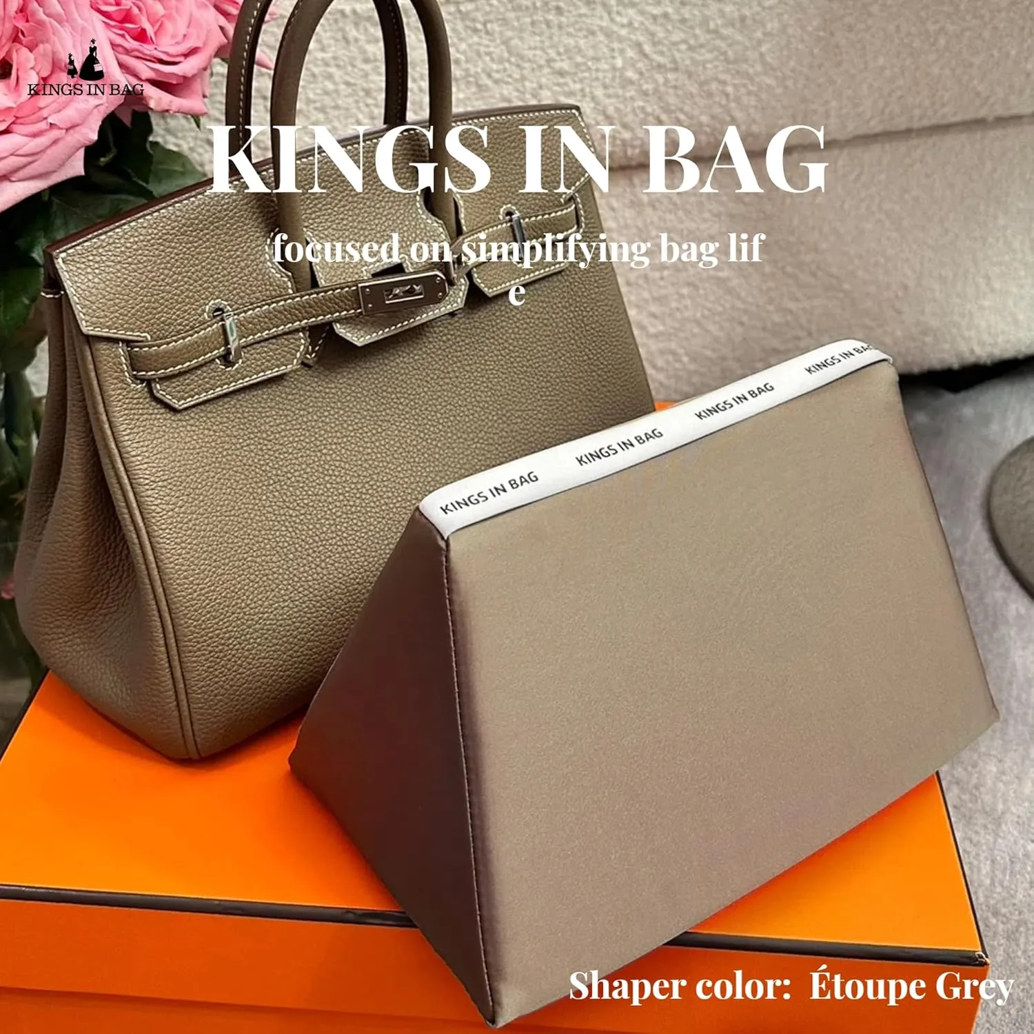 Bag Pillow for Birkin 25, Pillow Insert Compatible with Hermes Birkin Bags, Lightweight and Smooth Bag Shaper with Soft Memory Foam (Etoupe grey, BK25)