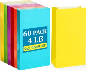 BagDream 60Pcs Assorted Gift Bags #4 5x2.95x9.45 Inches Paper Treat Party Favors for Wedding, Baby Shower, Small Birthday - 4LB Rainbow Snack Bags
