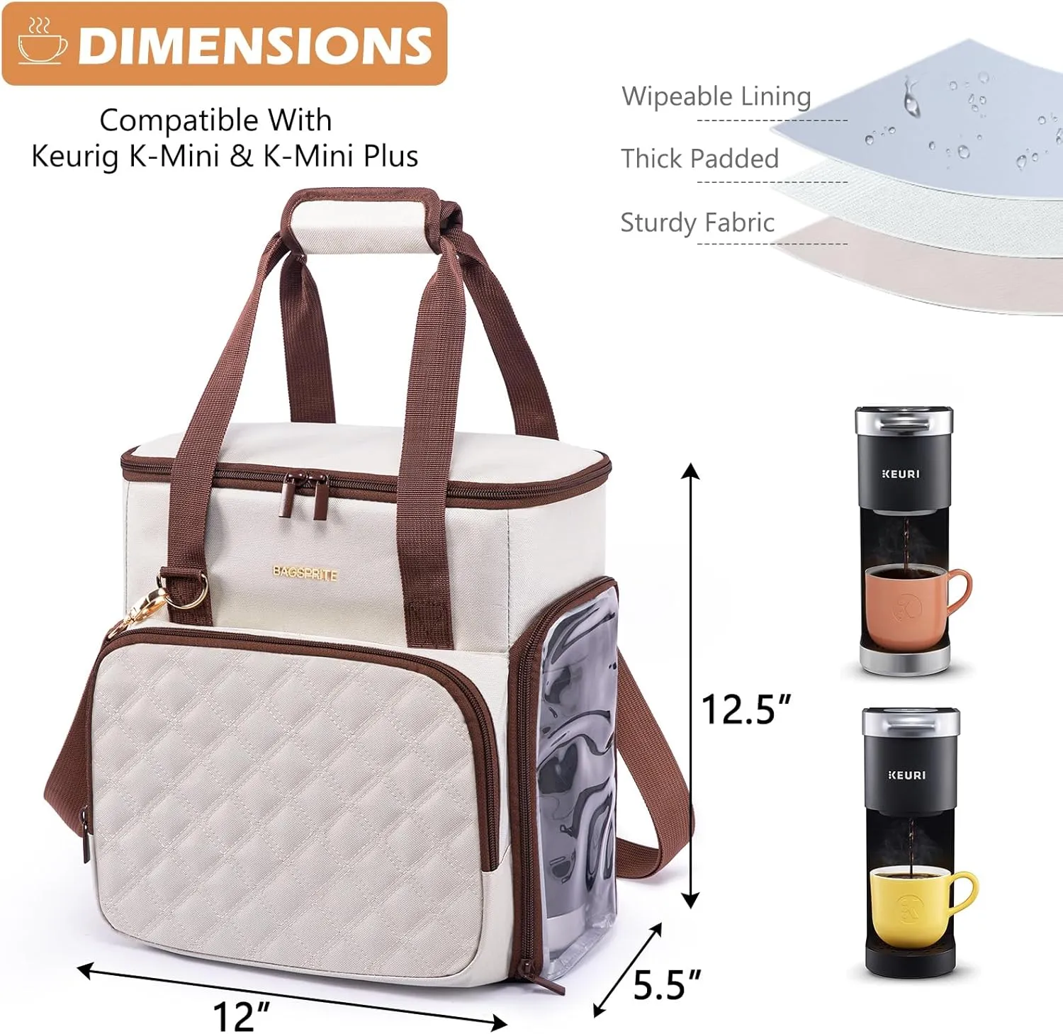 BAGSPRITE Coffee Maker Travel Bag Compatible with Keurig K-Mini or K-Mini Plus, Single Serve Coffee Brewer Carrying Case