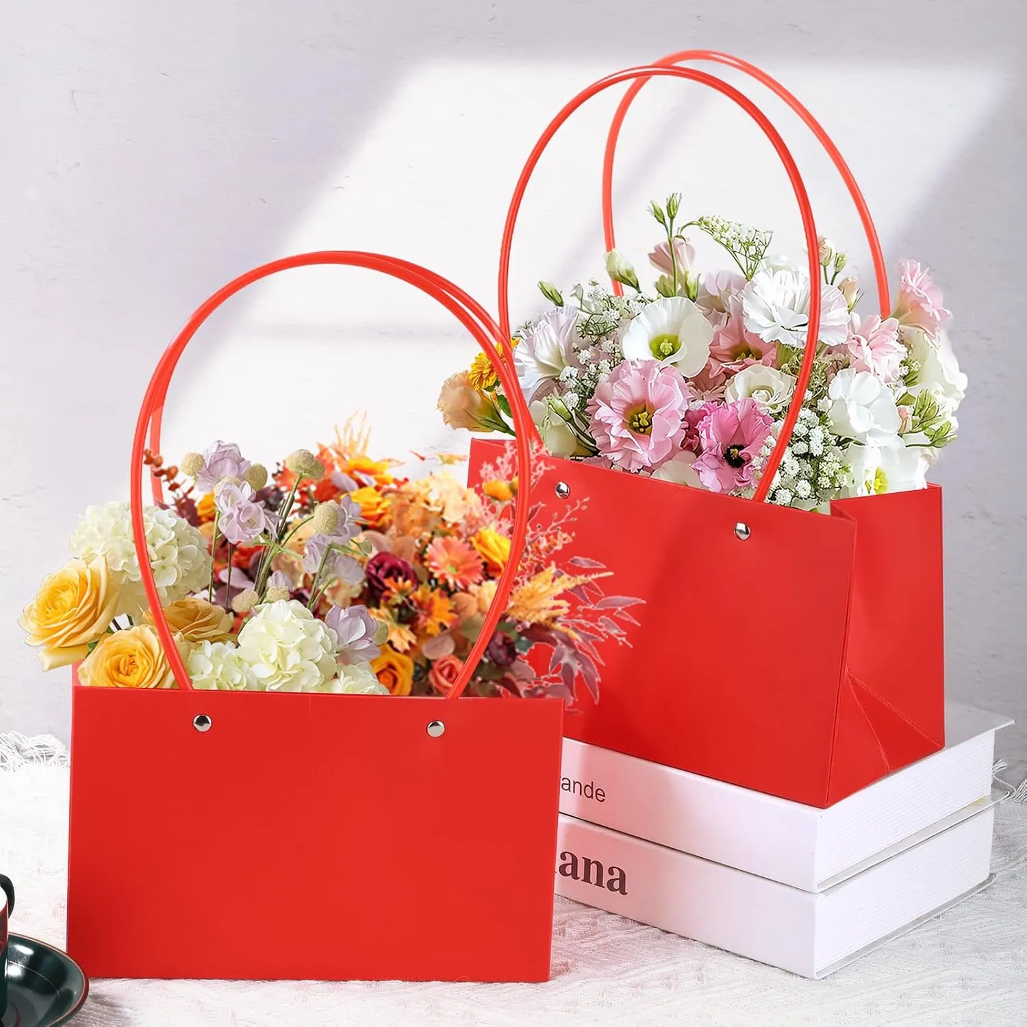 Bakbania 16 Pcs Flower Gift Bags Paper Bouquet Bags with Handles Florist Supplies for Valentine's Day Graduation Wedding