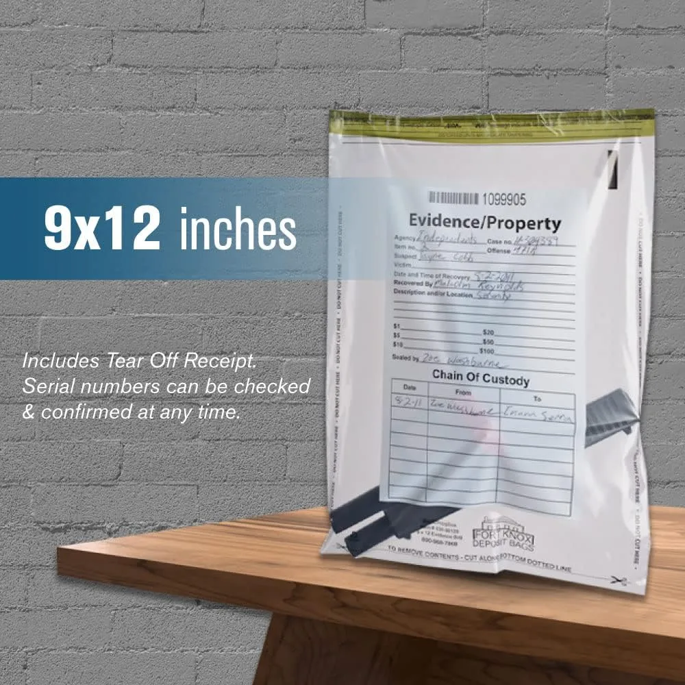 BankSupplies Clear Evidence Bags | Case of 500 | 9W x 12H | Tamper Evident Seal | Write-On Panel for Information | Plastic Safety Security Bag | Serial Numbers & Tear Off