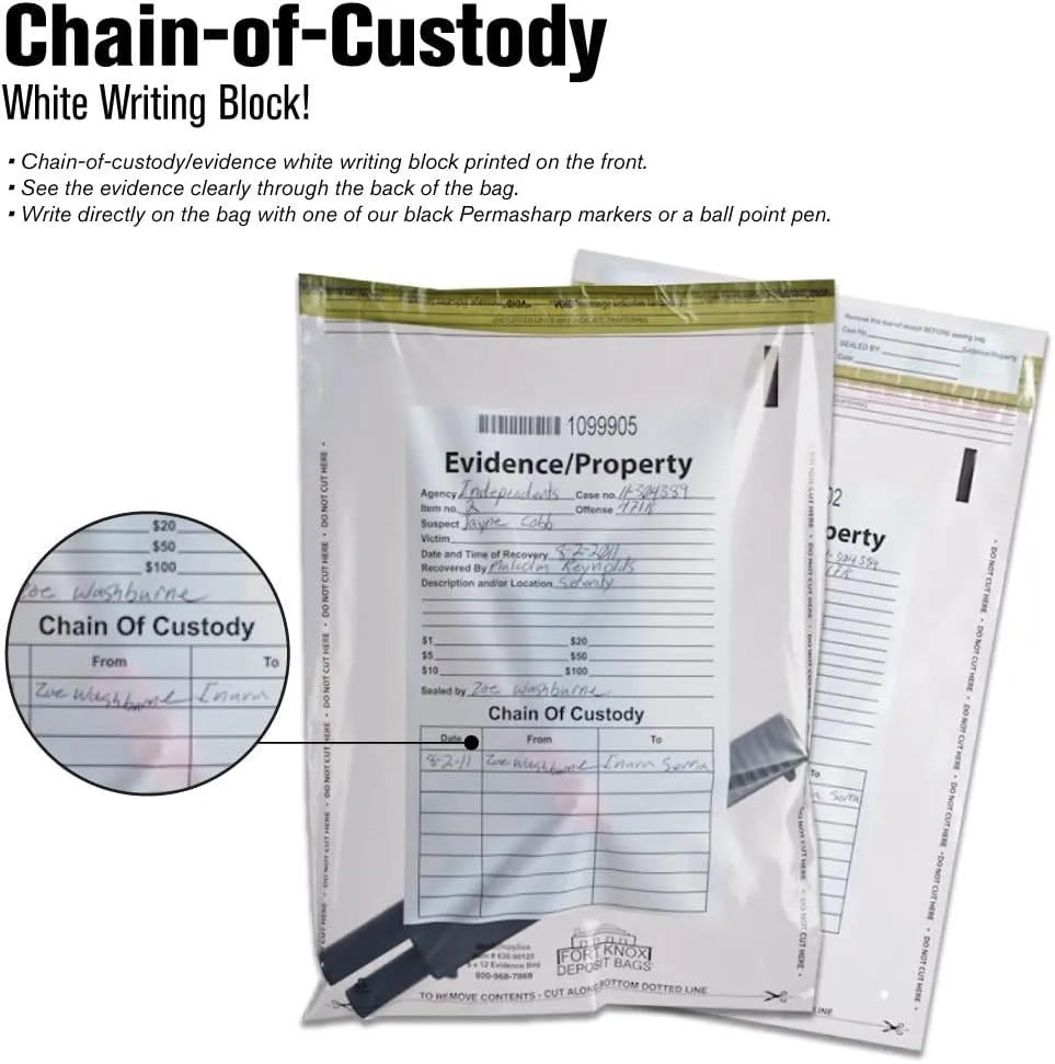 BankSupplies Clear Evidence Bags | Case of 500 | 9W x 12H | Tamper Evident Seal | Write-On Panel for Information | Plastic Safety Security Bag | Serial Numbers & Tear Off